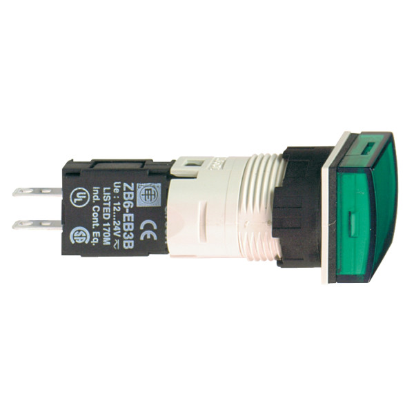 voyant carré diam 16 IP 65 vert DEL intégrée 24 V cosses