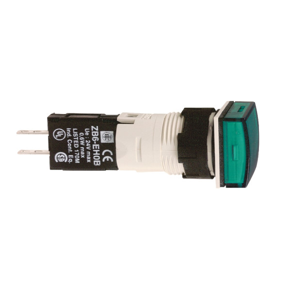 voyant carré diam 16 IP 65 vert DEL intégrée 24 V cosses