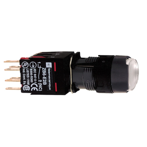 boutonpoussoir lumineux blanc diam 16 à accrochage affleurant 24 V 1O plus 1F