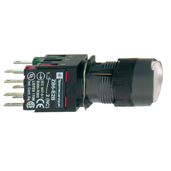 boutonpoussoir lumineux blanc diam 16 à accrochage affleurant 24 V 1O plus 1F