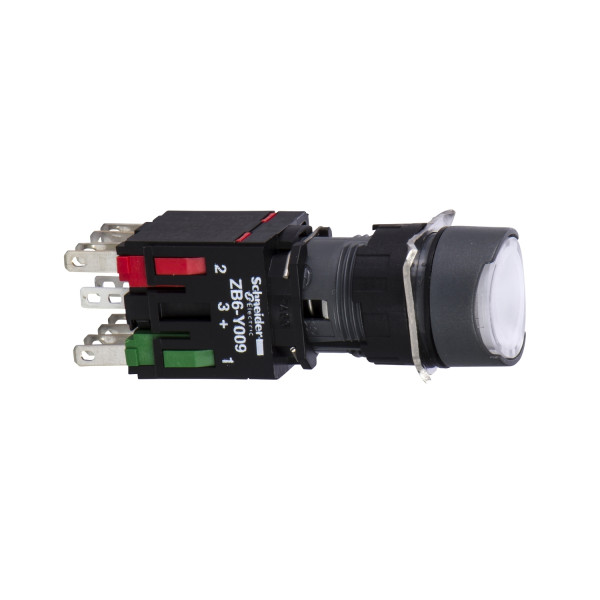 boutonpoussoir lumineux blanc diam 16 à accrochage affleurant 24 V 1O plus 1F