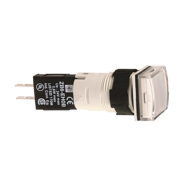voyant carré diam 16 IP 65 blanc DEL intégrée 24 V cosses