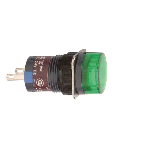 voyant rond diam 16 IP 65 vert DEL intégrée 24 V cosses