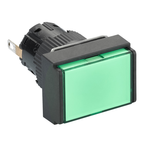 voyant rectangulaire diam 16 IP 65 vert DEL intégrée 24 V cosses