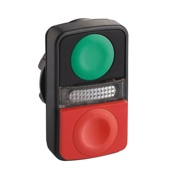 Harmony tête bt-pous double touche Ø22 vert + rouge non marqué IP66, IP69 K