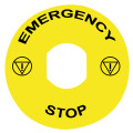 Harmony étiquette circulaire Ø90mm jaune - logo EN13850 - EMERGENCY STOP