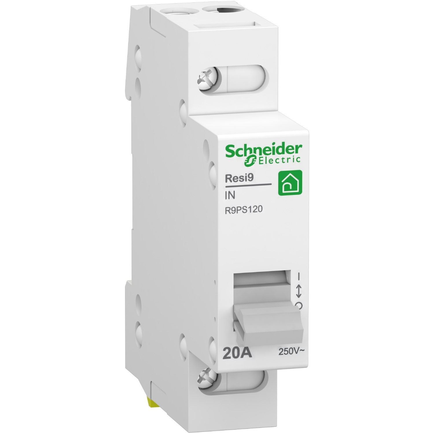 Interrupteur-Sectionneur Schneider Resi9 | 1P 20A 250V | Blanc RAL9003 | Pour Tableau Électrique