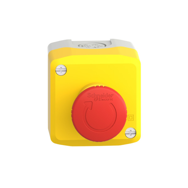 Harmony boite jaune 1 arrêt d'urgence rouge Ø40 tourner pour déverrouiller 1F+1O