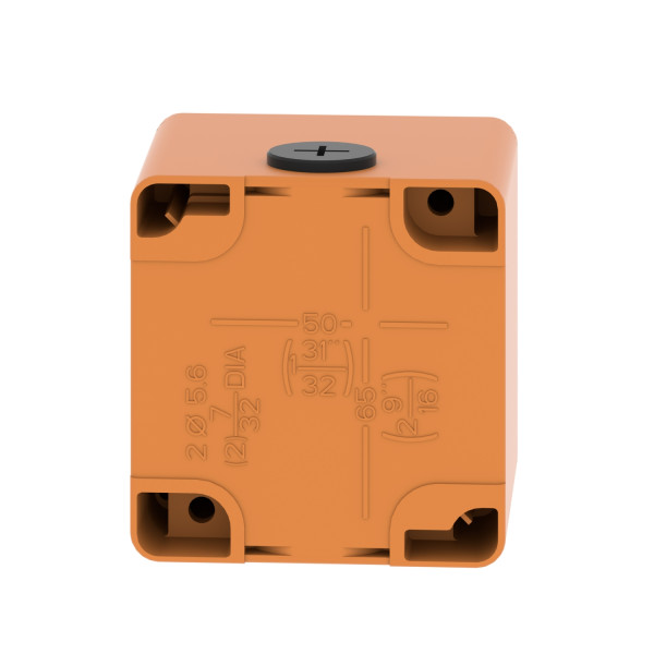 Boite métal vide orange - m20 x2 - 1 trou 22 mm - 80x80x77 mm - ul culus