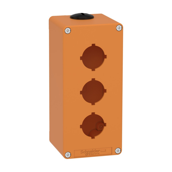 Boite métal vide orange - m25 x2 - 3 trous 30 mm - 80x175x77 mm