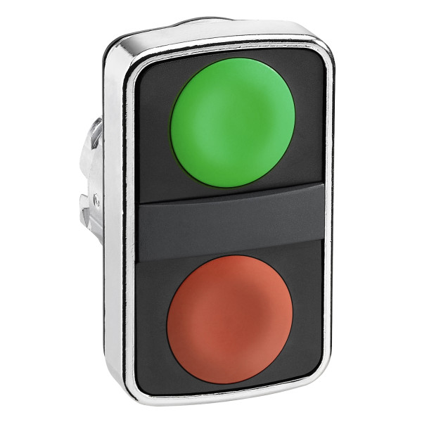 Harmony tête bt-pous double touche Ø22 vert + rouge non marqué IP66, IP69 K