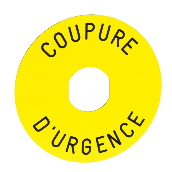 Harmony étiquette circulaire Ø90mm jaune - logo EN13850 - COUPURE URGENCE