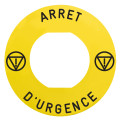 Harmony - étiq plate - jaune - logo en - 'arret d'urgence' - Ø60 - pr zbz1605