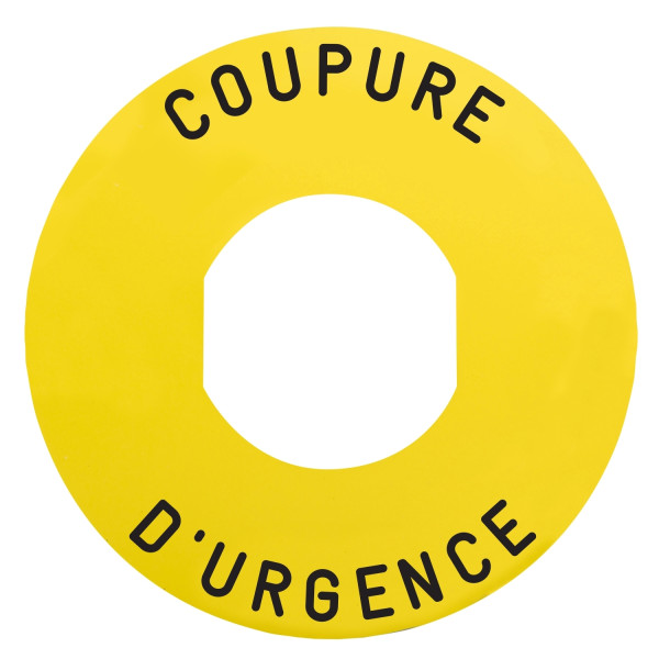 Harmony étiquette circulaire Ø60mm jaune - logo EN13850 - COUPURE URGENCE