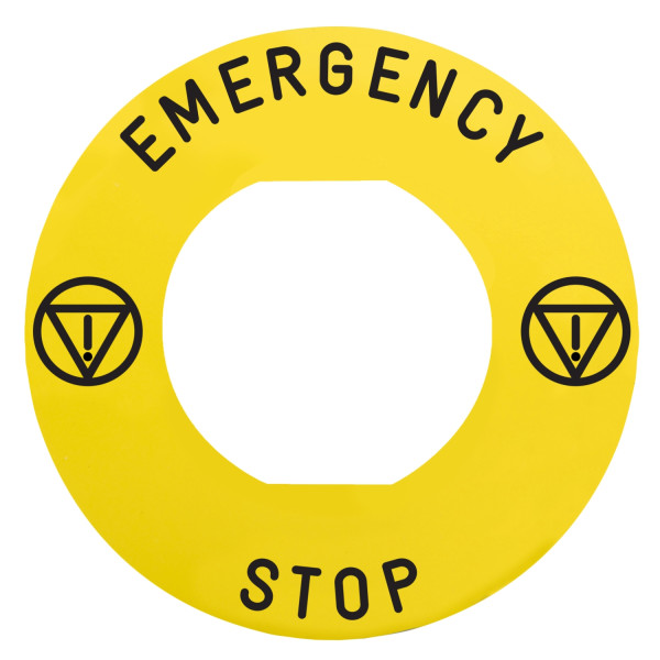 Harmony - étiq plate - jaune - logo en - 'emergency stop' - Ø60 - pour zbz1605