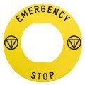 Harmony - étiq plate - jaune - logo en - 'emergency stop' - Ø60 - pour zbz1605