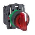 Harmony bouton tournant lumineux rouge Ø22 à manette 3 positions 24V 1O+1F