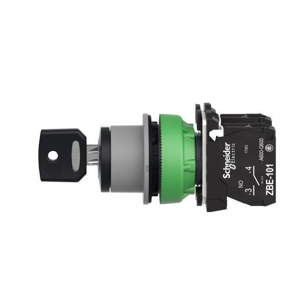Harmony xb5 - bouton tourn clé455 - Ø22 - col flush grise - 3 pos - retr c - 2f