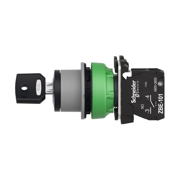 Harmony xb5 - bouton tourn clé455 - Ø22 - col flush grise - 2 pos - retr gd - 1f