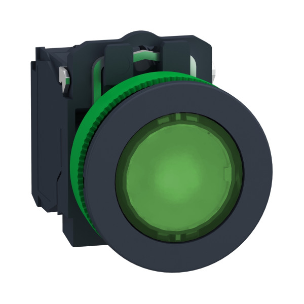 Harmony xb5 - bp lumineux del - ø22 - flush - vert - 1o+1f - 24v - vis étrier