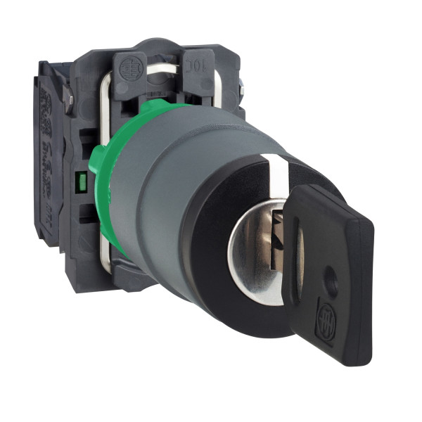Harmony xb5 - bouton tournant clé455 - Ø22 - col grise - 3 posit - retr gcd - 2f