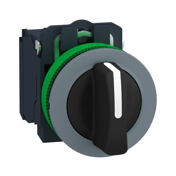 Harmony xb5 - bouton tournant - Ø22 - col flush grise - 3 pos fix - noir - 2f