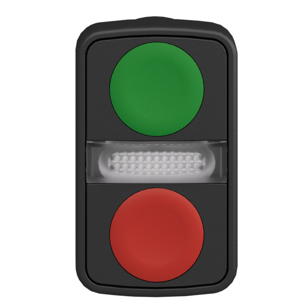 Harmony tête bt-pous double touche Ø22 vert + rouge non marqué IP66, IP69K
