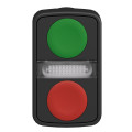 Harmony tête bt-pous double touche Ø22 vert + rouge non marqué IP66, IP69K