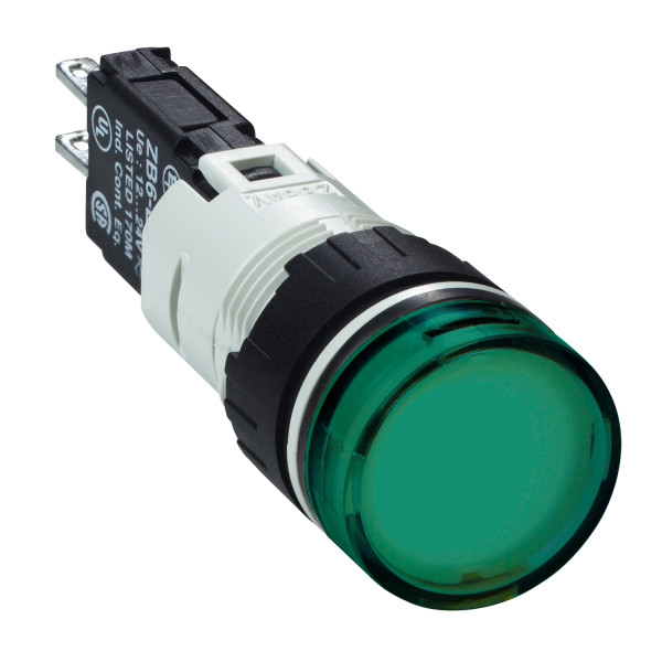 voyant rond diam 16 IP 65 vert DEL intégrée 24 V cosses