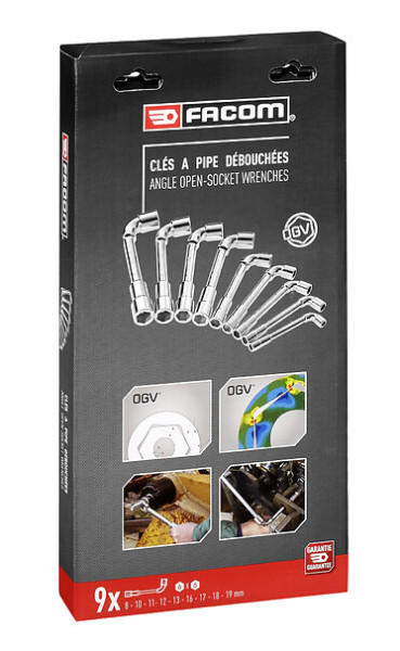 Jeu de 9 clés à pipe 8 à 19 - débouchées 6 pans métriques ogv® -  75.j9pb