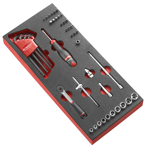 Module douilles mousse 1/4" 6 pans métrique 46 pièces -  modm.r161-36pb