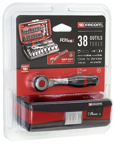 Coffret cliquet radio 1/4" manche rotatif 5,5 à 14 -  r.360nanopb