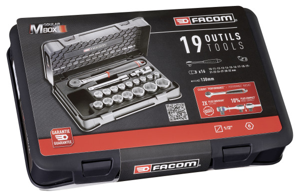 Coffret de douilles 1/2" 6 pans de 10 à 32 mm + cliquet s.161b