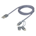 Legrand cable 3 en 1 usb a vers micro usb/usbc/lightning 1m tresse gris