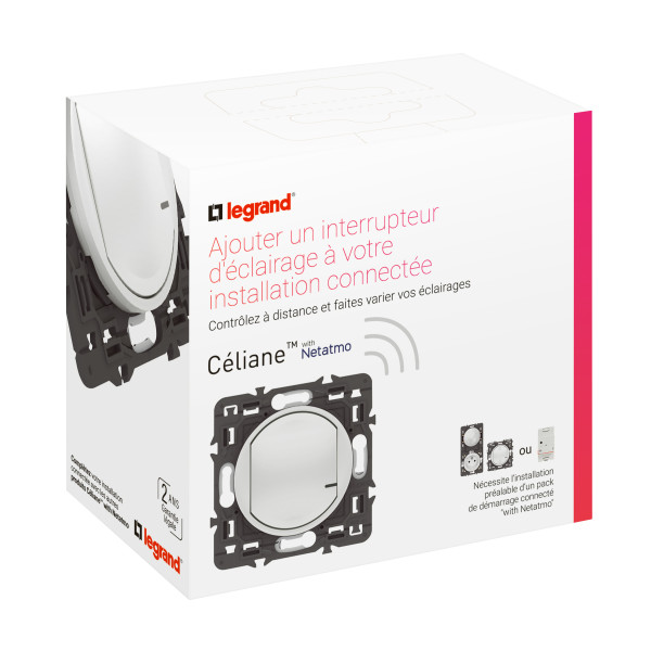 Interrupteur connecté sans Neutre Céliane With Netatmo avec variateur et enjoliveur blanc