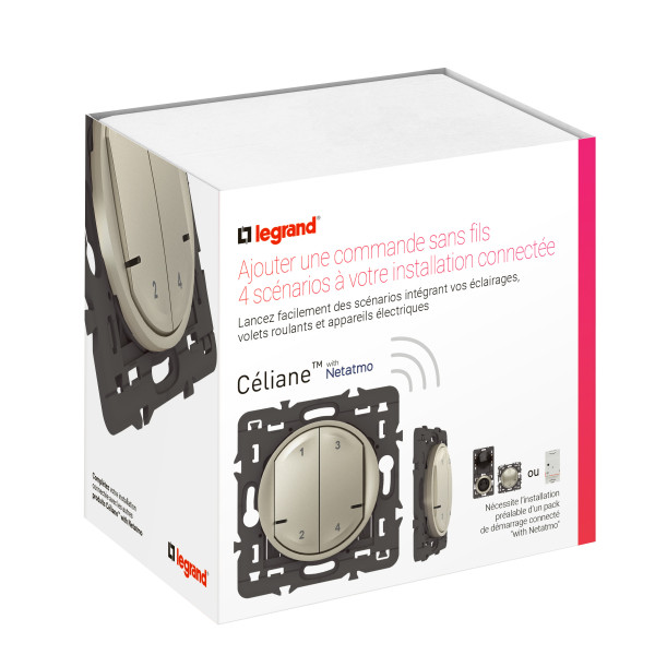 Commande sans fil 4 scénarios Céliane With Netatmo, titane, sans plaque