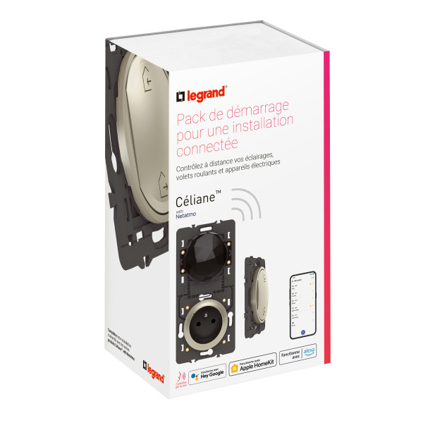 Pack de démarrage Céliane With Netatmo connecté avec prise et commande sans fil, finition titane
