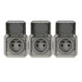 Triple prise de courant précâblée 3x2P+T horizontale étanche Plexo Legrand 16A 250V IP55 3 postes avec enjoliveurs - gris