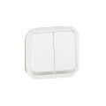 Commande double interrupteur ou poussoir lumineux plexo composable blanc