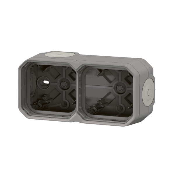 Boîtier saillie étanche gris Legrand Plexo 2 postes horizontaux ou verticaux avec 4 embouts