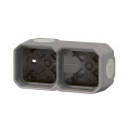 Boîtier saillie étanche gris Legrand Plexo 2 postes horizontaux ou verticaux avec 4 embouts