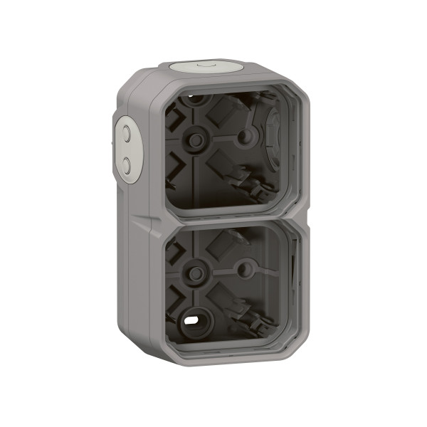 Boîtier saillie étanche gris Legrand Plexo 2 postes horizontaux ou verticaux avec 4 embouts