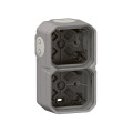 Boîtier saillie étanche gris Legrand Plexo 2 postes horizontaux ou verticaux avec 4 embouts