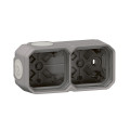 Boîtier saillie étanche gris Legrand Plexo 2 postes horizontaux ou verticaux avec 4 embouts