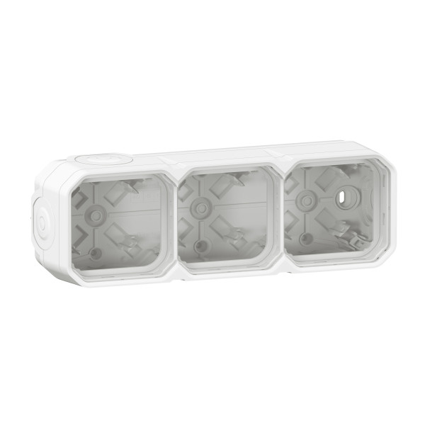 Boîtier saillie étanche blanc Legrand Plexo 3 postes horizontaux ou verticaux avec 5 embouts