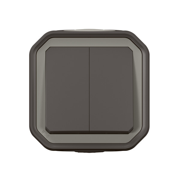 Commande double interrupteur ou poussoir plexo complet saillie anthracite