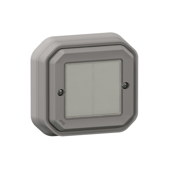 Commande double Self-e étanche Plexo IP55 pour éclairage et prises With Netatmo - gris