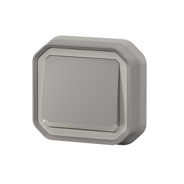 Poussoir no lumineux plexo complet encastré gris