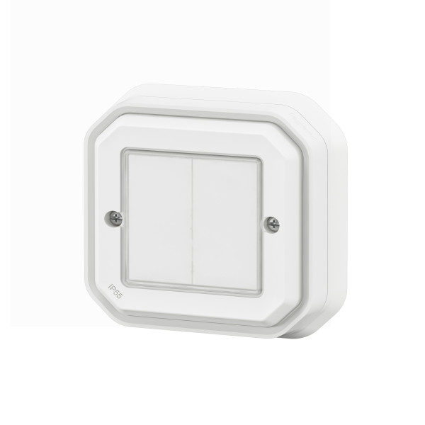 Commande double Self-e Plexo étanche IP55 pour éclairage et prises, blanc Netatmo