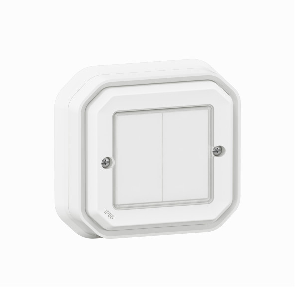Commande double Self-e Plexo étanche IP55 pour éclairage et prises, blanc Netatmo